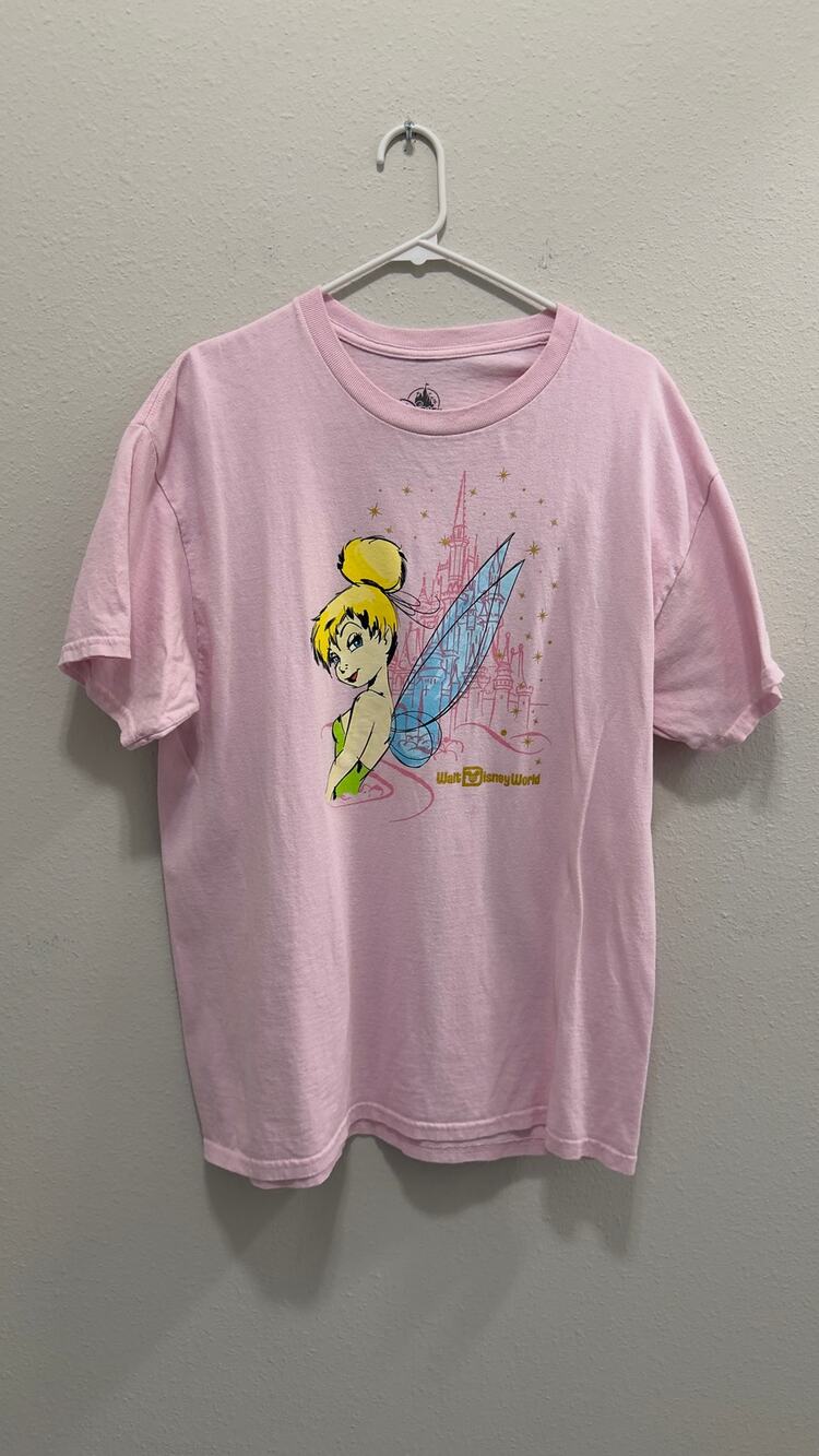 Disney Parks Tinker Bell Cinderella Castle Pink Graphic T-Shirt Large NEW